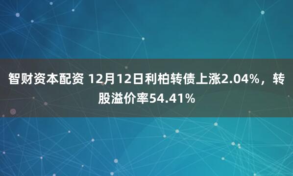智财资本配资 12月12日利柏转债上涨2.04%，转股溢价率54.41%