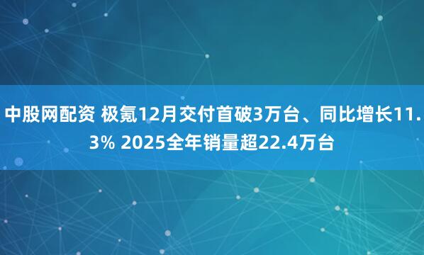 中股网配资 极氪12月交付首破3万台、同比增长11.3% 2025全年销量超22.4万台
